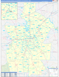 Charlotte-Concord-Gastonia Metro Area Wall Map Basic Style 2024
